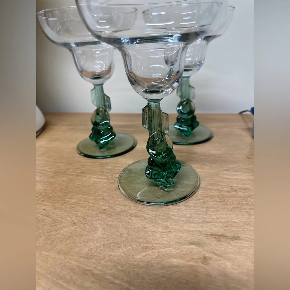 Margarita glasses Cristal D’arques Borracho siesta Green Saquaro cactus set of 3